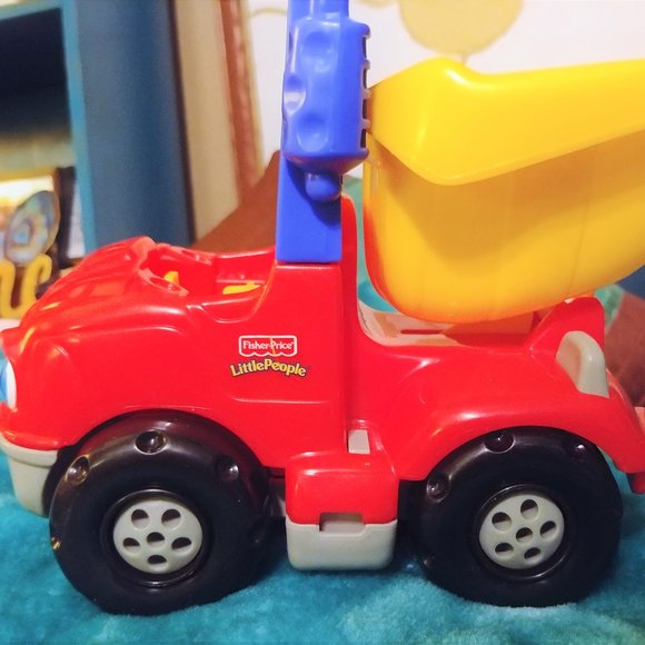 Fisher price little people construction dump truck toy sounds red yellow kid HTF - Picture 1 of 4